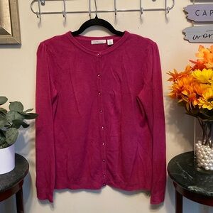 Luxe 360 Cardigan in Berry Color w/Rhinestone Encrusted Buttons. Great Condition
